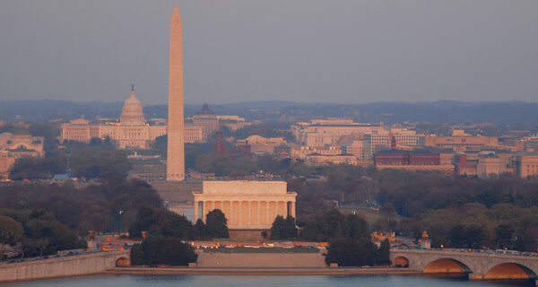 view at dusk of Washington DC National Mall featuring Lincoln Memorial, Washington Monument and US Capitol and a view of Washington DC