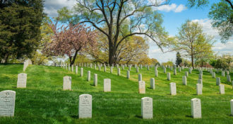 rows of gravestones at Arlington national cemetery