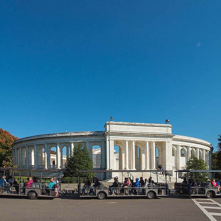 Arlington Tours vehicle driving past amphitheater